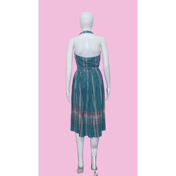 1970s-1980s MS.CHAUS Plaid Halter Collared Adjustable WRAP Dress W/Pockets. XS - Picture 3 of 10